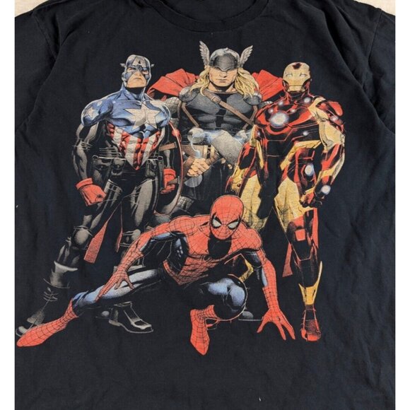 Avengers Mad Engine Marvel T-Shirt Y2K Spider-man Thor Iron Man America Faded - Picture 2 of 5
